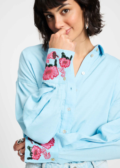 POM AMSTERDAM Blue Blouse - Sky Blue Melange | SP9283