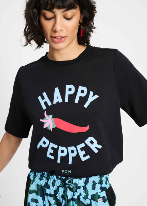 POM AMSTERDAM Black Tshirt - Garden Pepper | SP9271
