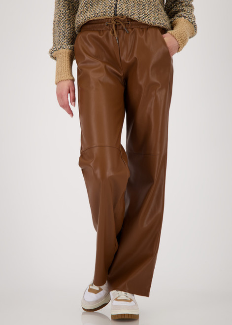 MONARI Brown Straight Leg Faux Leather Pants | 809270