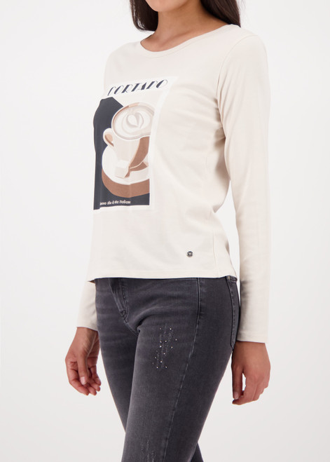 MONARI Beige Long-Sleeve Shirt With Cappuccino Print | 809339