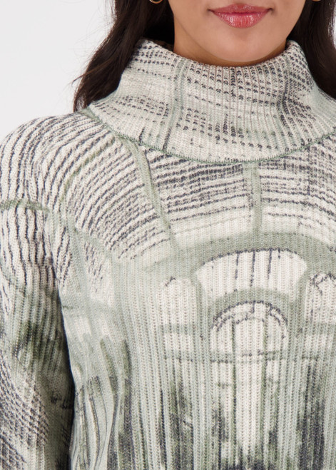 MONARI Green Knitted Sweater With Gallery Print | 809517