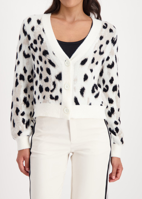 MONARI White Fluffy Cardigan With Leopard Pattern | 809524