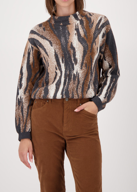 MONARI Gray Knitted Jumper With Tiger Pattern | 809689