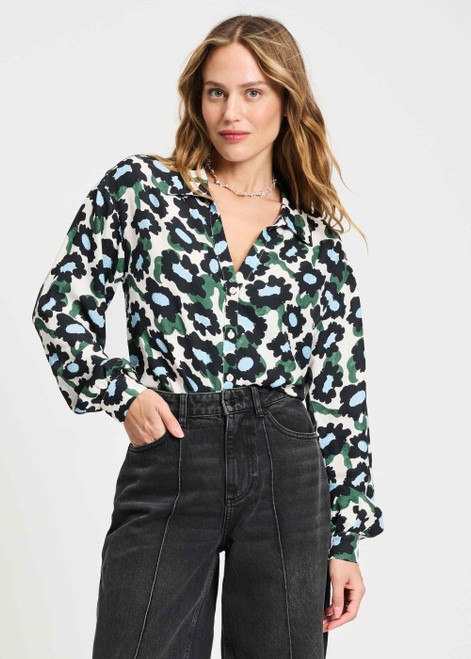 POM AMSTERDAM White Blouse - Violet Wild Flowers Ecru | SP9287