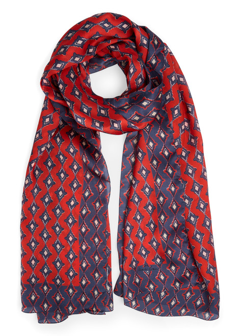 MARC CAIN COLLECTIONS Aurora Red Silk Scarf With Diamond Pattern | AC B4.15 Z11