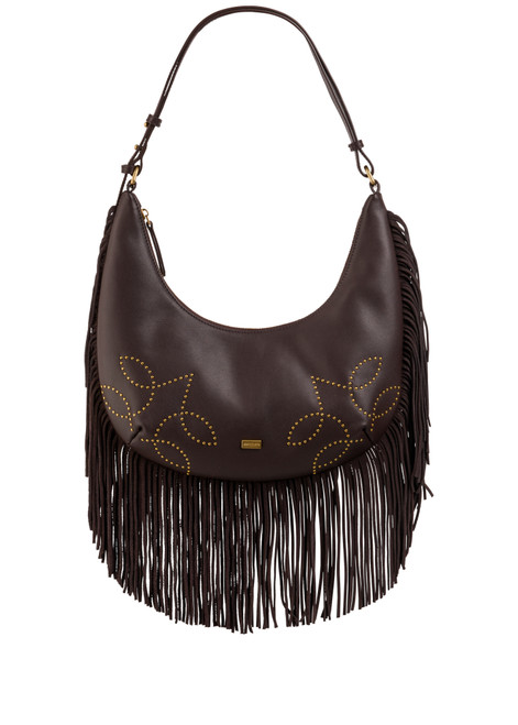 MARC CAIN COLLECTIONS Dark Wood Hobo Bag With Studs And Fringing | AC TK.01 L19