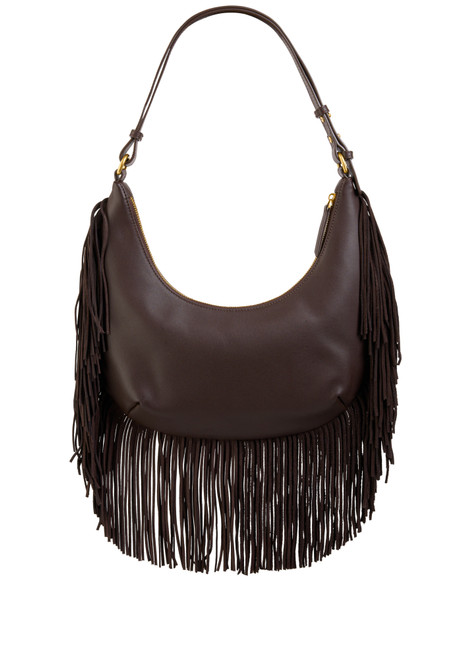 MARC CAIN COLLECTIONS Dark Wood Hobo Bag With Studs And Fringing | AC TK.01 L19