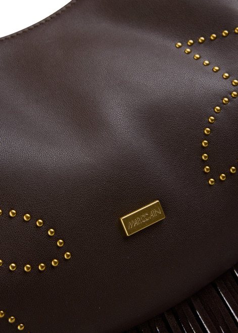 MARC CAIN COLLECTIONS Dark Wood Hobo Bag With Studs And Fringing | AC TK.01 L19