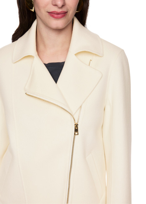 MARC CAIN COLLECTIONS Off-White Elegant Wool Jacket In The Biker Style | AC 12.01 W33