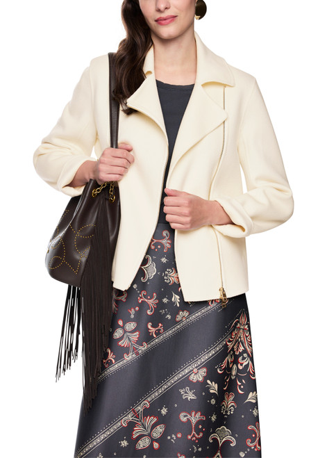 MARC CAIN COLLECTIONS Off-White Elegant Wool Jacket In The Biker Style | AC 12.01 W33