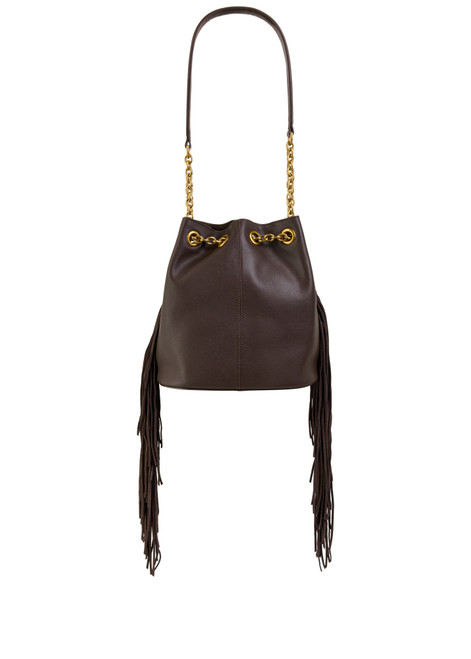 MARC CAIN COLLECTIONS Dark Wood Bucket Bag With Studs And Fringing | AC T8.01 L19