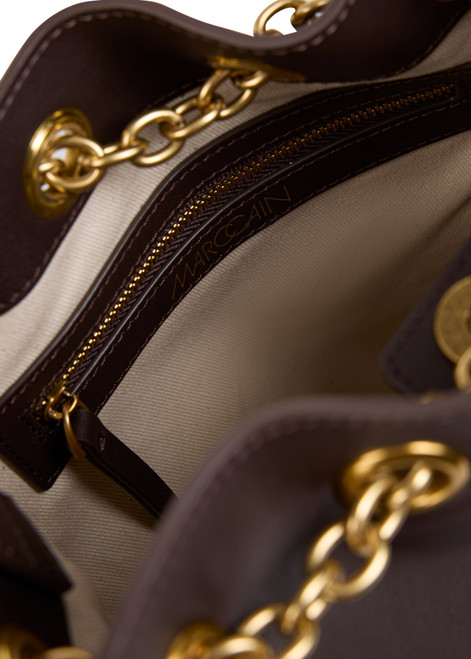 MARC CAIN COLLECTIONS Dark Wood Bucket Bag With Studs And Fringing | AC T8.01 L19