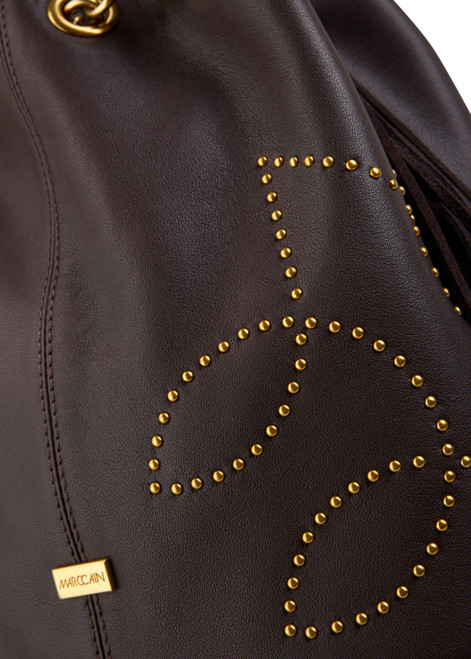MARC CAIN COLLECTIONS Dark Wood Bucket Bag With Studs And Fringing | AC T8.01 L19