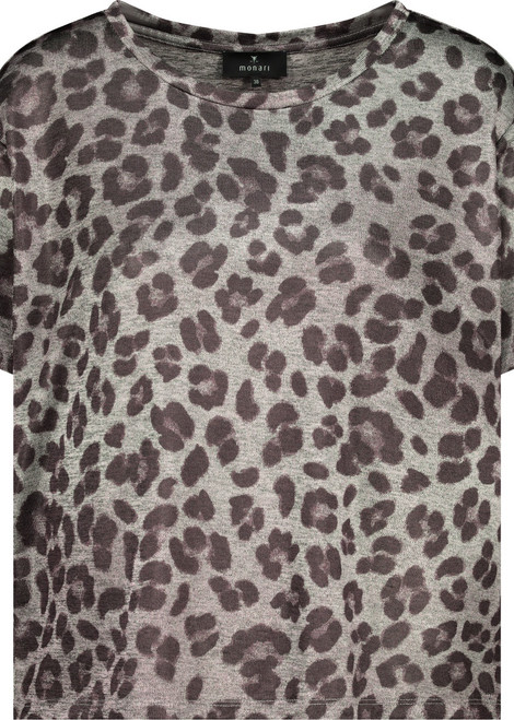 MONARI Brown Shiny T-Shirt With Leopard Pattern | 410202