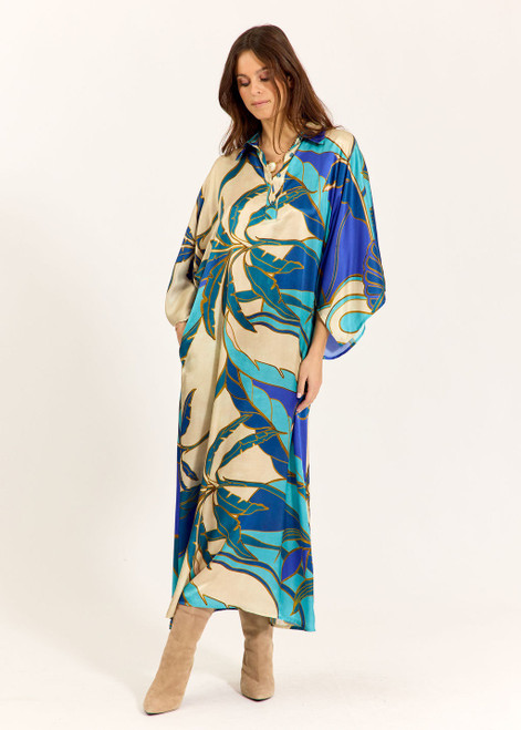 LAUREN VIDAL Printed Long Dress Adassa Turquoise | ADASSA