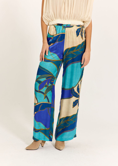 LAUREN VIDAL Printed Flowy Pants Lole Turquoise | LOLE
