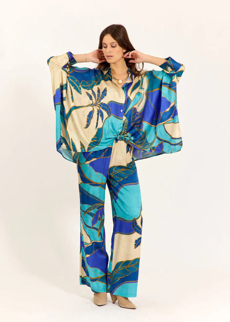 LAUREN VIDAL Printed Flowy Pants Lole Turquoise | LOLE