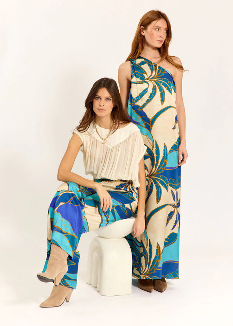 LAUREN VIDAL Printed Flowy Pants Lole Turquoise | LOLE