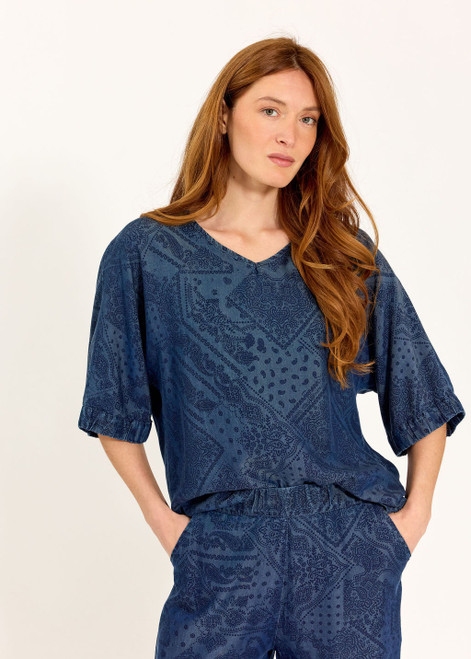 LAUREN VIDAL Remo Printed Lyocell Denim Top | REMO