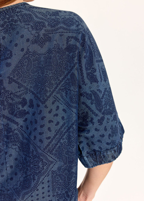 LAUREN VIDAL Remo Printed Lyocell Denim Top | REMO