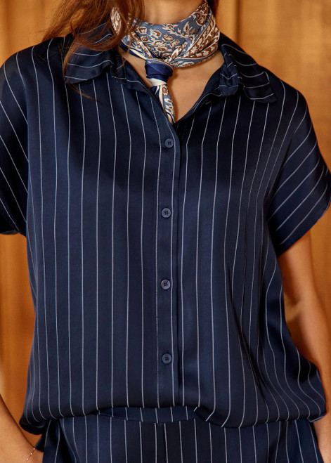 LAUREN VIDAL Sora Marine Striped Viscose Shirt | SORA
