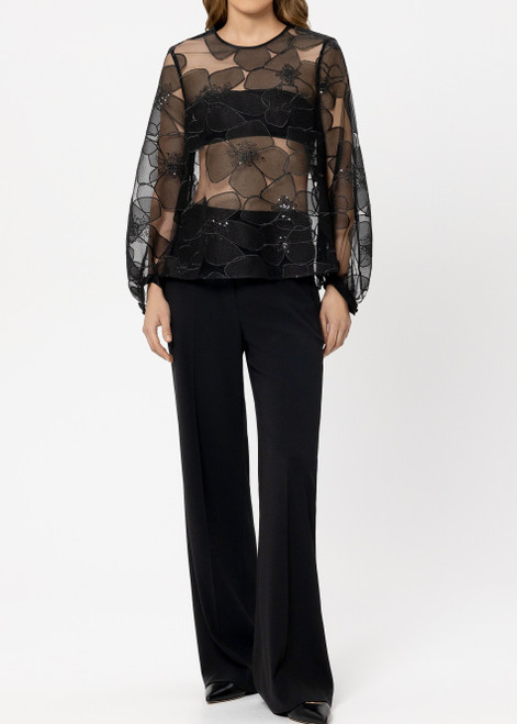LUISA CERANO Black Tulle Blouse With Floral Texture | 238637/3804-0001