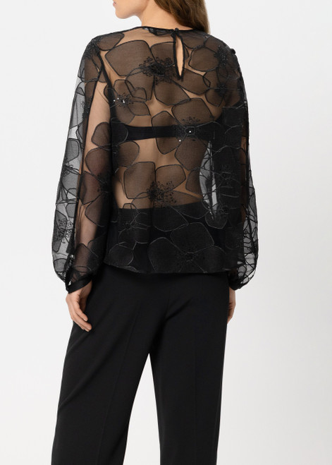 LUISA CERANO Black Tulle Blouse With Floral Texture | 238637/3804-0001