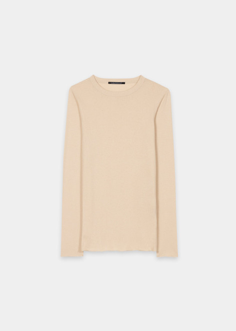 LUISA CERANO Beige Shimmer Crew-Neck Top | 338217/7757-7259