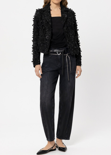 LUISA CERANO Black Blazer Cardigan With Pearls | 438046/3801-0001