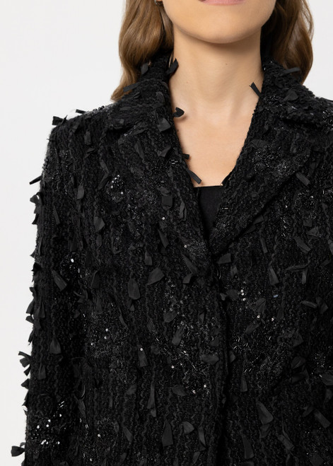 LUISA CERANO Black Blazer Cardigan With Pearls | 438046/3801-0001