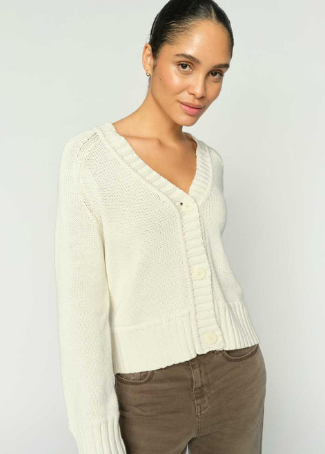 MOS MOSH Ecru Rola Bine V-Neck Knit Cardigan | 176690