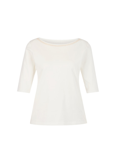 MARC CAIN COLLECTIONS Off-White Half-Sleeved T-Shirt With Ribbon Details | AC 48.16 J15