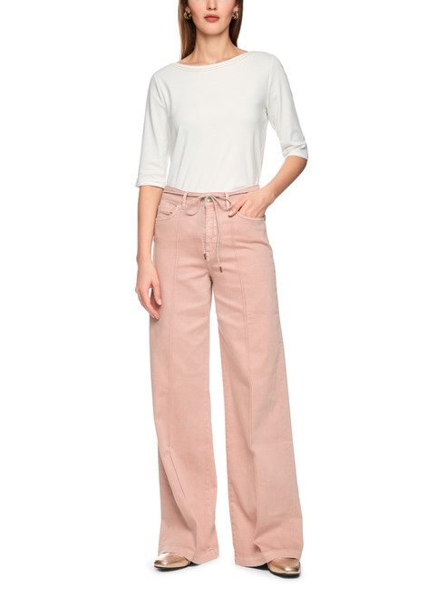 MARC CAIN COLLECTIONS Off-White Half-Sleeved T-Shirt With Ribbon Details | AC 48.16 J15