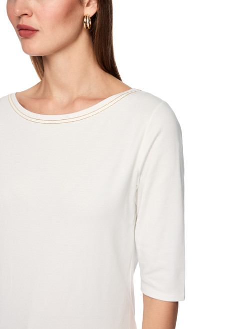 MARC CAIN COLLECTIONS Off-White Half-Sleeved T-Shirt With Ribbon Details | AC 48.16 J15