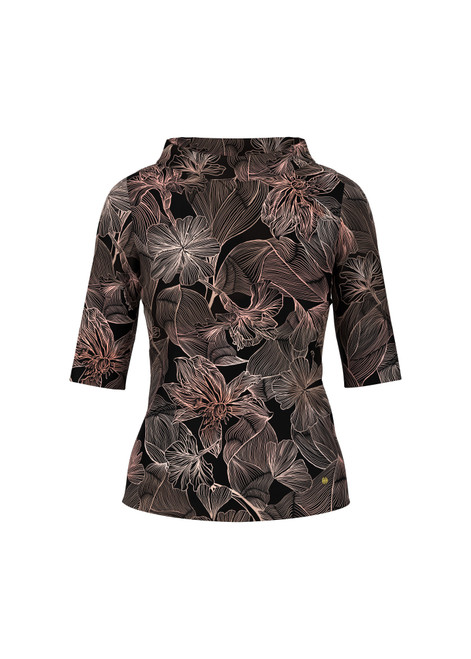 MARC CAIN COLLECTIONS Black Half-Sleeved Shirt With Floral Print | AC 48.45 J12