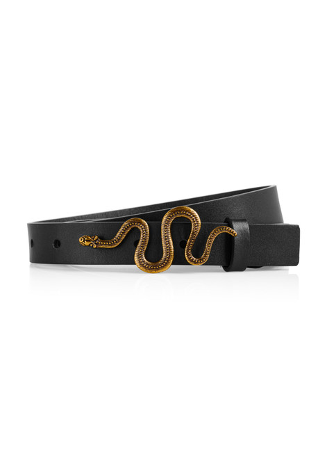 MARC CAIN GLAM Black Leather Belt With Snake Print | AG G1.01 L01