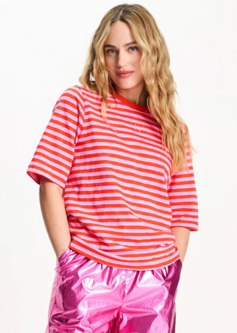 POM AMSTERDAM Multi Colour Tshirt - Stripe Orange Pink | SP9481