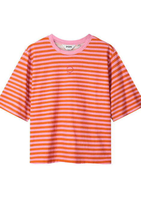 POM AMSTERDAM Multi Colour Tshirt - Stripe Orange Pink | SP9481