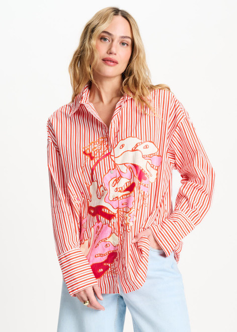 POM AMSTERDAM Multi Colour Blouse - Poplin Striped Orange | SP9503