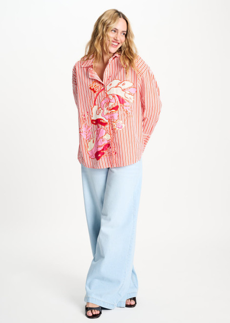 POM AMSTERDAM Multi Colour Blouse - Poplin Striped Orange | SP9503