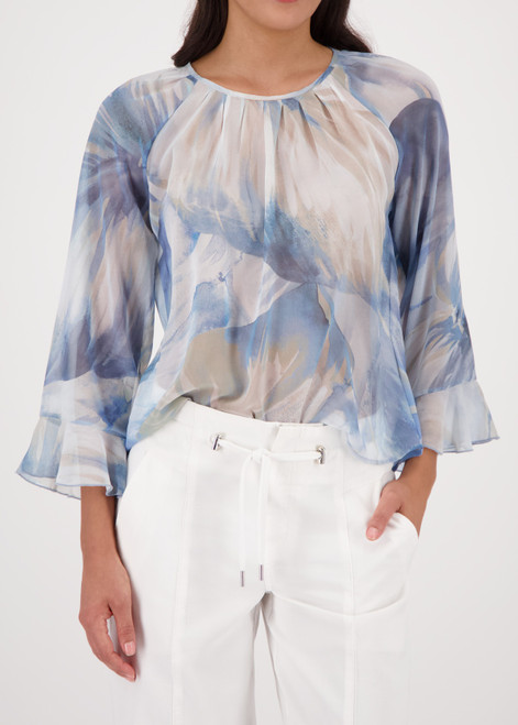 MONARI Blue Blouse With Leaf Pattern | 410148
