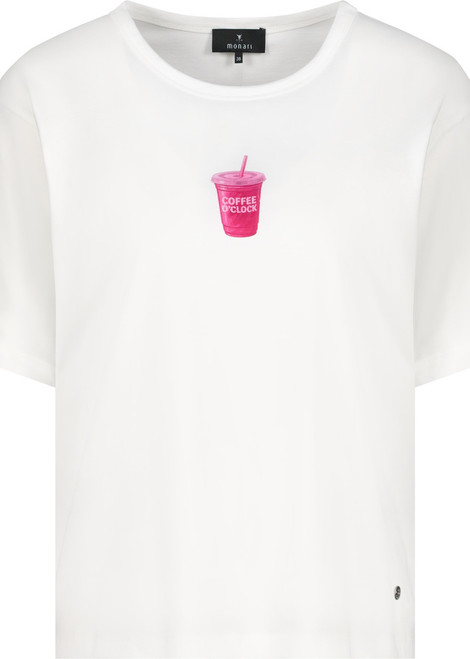 MONARI White T-Shirt With Coffee Print | 410197