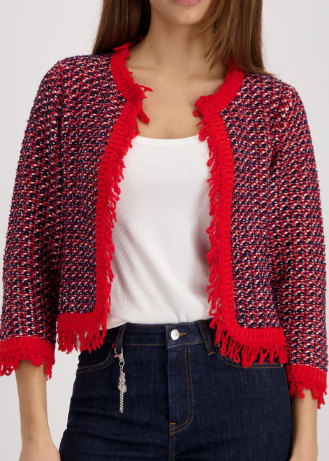 MONARI Blue Fringe Tweed Cardigan | 410386