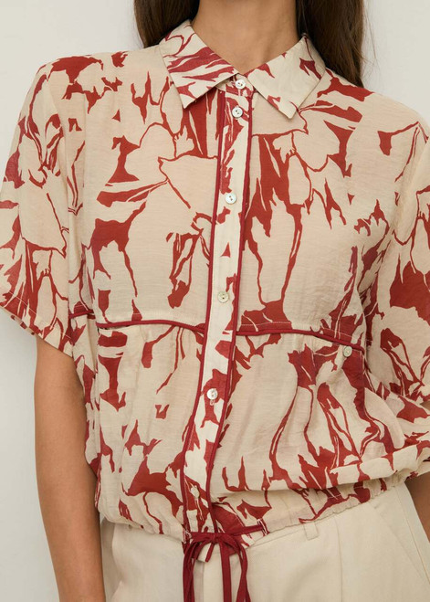 YERSE Coral and cream Printed Blouse With Tie Waist | 44840