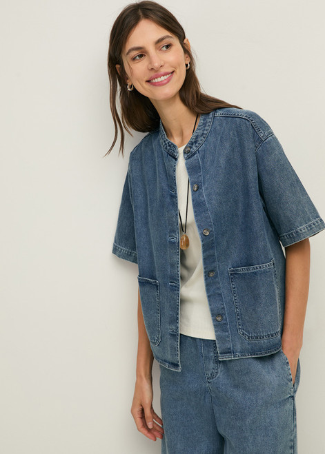 YERSE Blue Short-Sleeve Denim Jacket | 44868