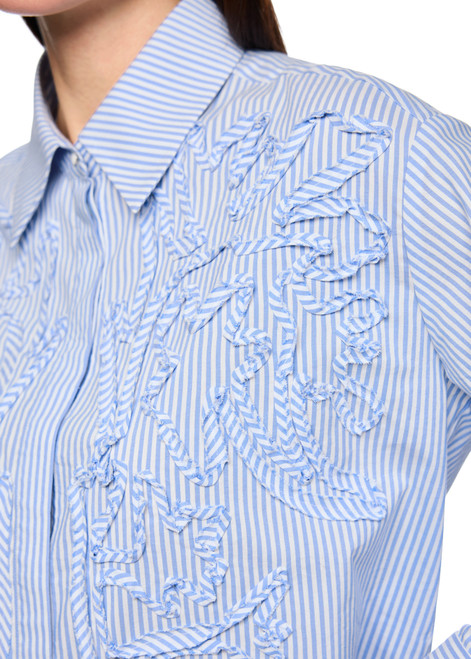 MARC CAIN COLLECTIONS Magical Blue Striped Blouse With Floral Details | AC 51.27 W59