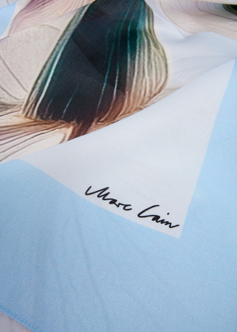 MARC CAIN COLLECTIONS Magical Blue Silk Scarf With Lily Print | AC B4.15 Z25