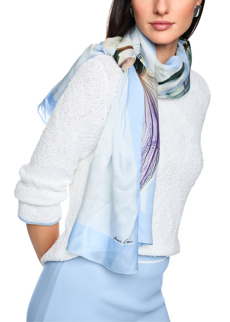 MARC CAIN COLLECTIONS Magical Blue Silk Scarf With Lily Print | AC B4.15 Z25