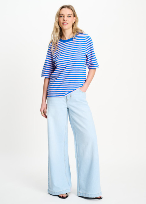 POM AMSTERDAM Multi Colour Tshirt - Stripe Blue Pink | SP9531