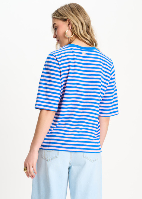 POM AMSTERDAM Multi Colour Tshirt - Stripe Blue Pink | SP9531